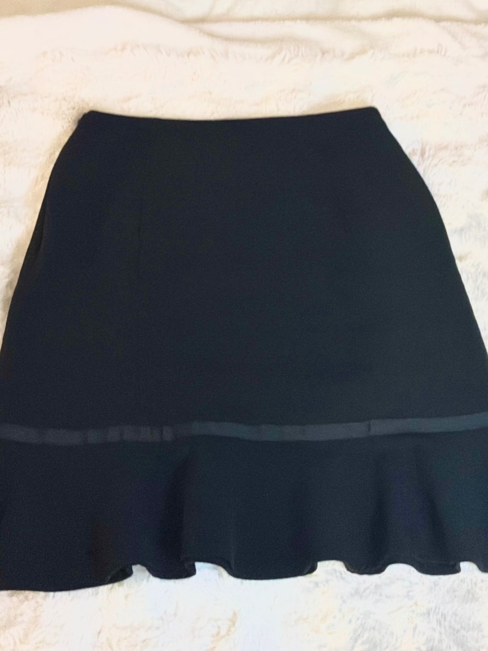 -Anthology Black Ruffle Flounce Hem Skirt with Satin Trim - Size 10